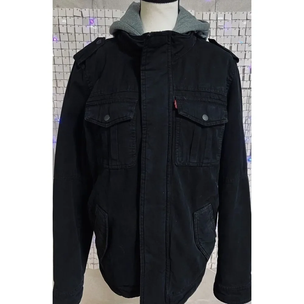 Levi Strauss Washed Cotton Hooded Military Jacket. Size S.